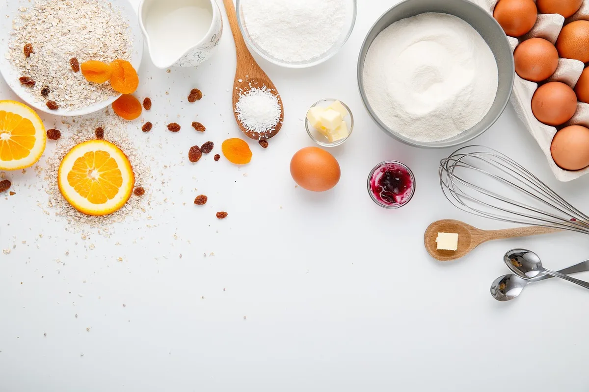 Pot de sucre de coco et cuillère en bois sur un plan de travail baigné de lumière du jour